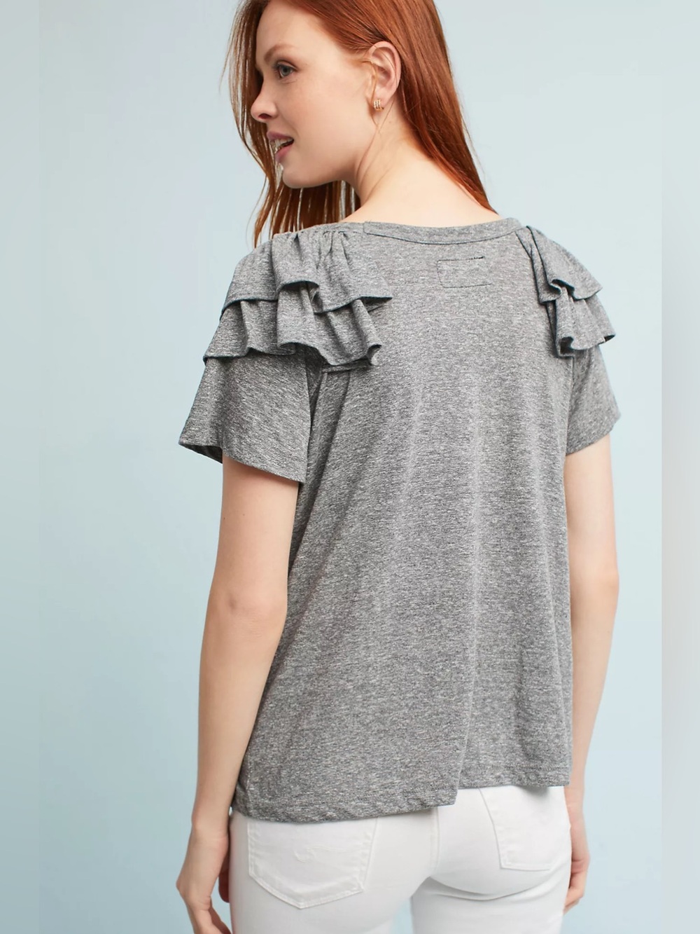 Current/Elliott The Ruffle Double Ruffle Tee | Heather Gray - Picture 3 of 7